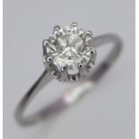 A 14K WHITE GOLD DIAMOND SOLITAIRE RING 0.33CT 1.5G SIZE O/P. BL 9001