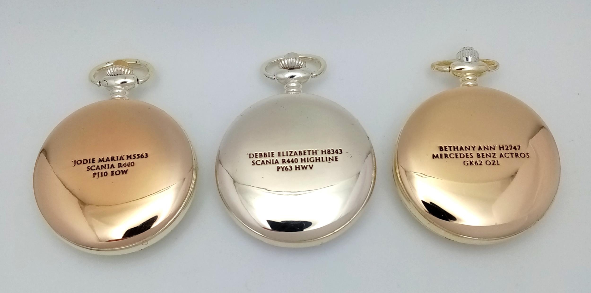 A Parcel of Three Unworn Manual Wind ‘Eddie Stobbart Transport’ Pocket Watches. All Working Order. - Image 2 of 3