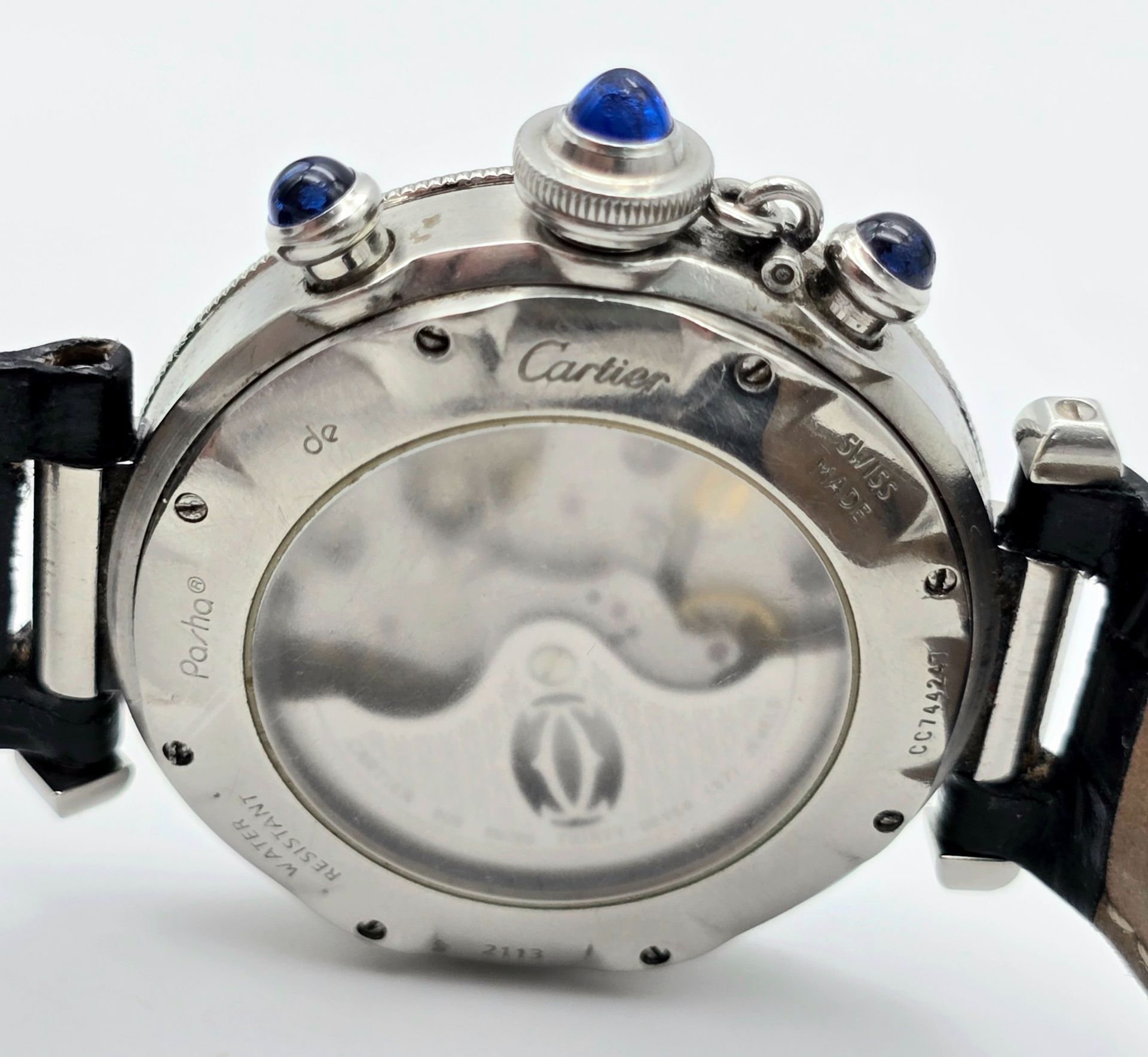 An Automatic Cartier Pasha 2113 Chronograph Gents Watch. Black leather Cartier strap. Stainless - Bild 6 aus 9