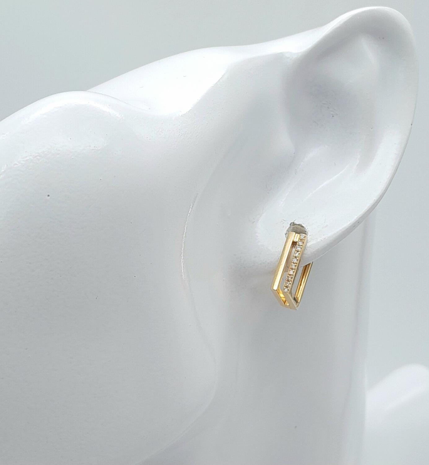 A Pair of 14k Gold and Diamond Massika Designer Rectangular Earrings. 2.2g total weight. - Image 6 of 7