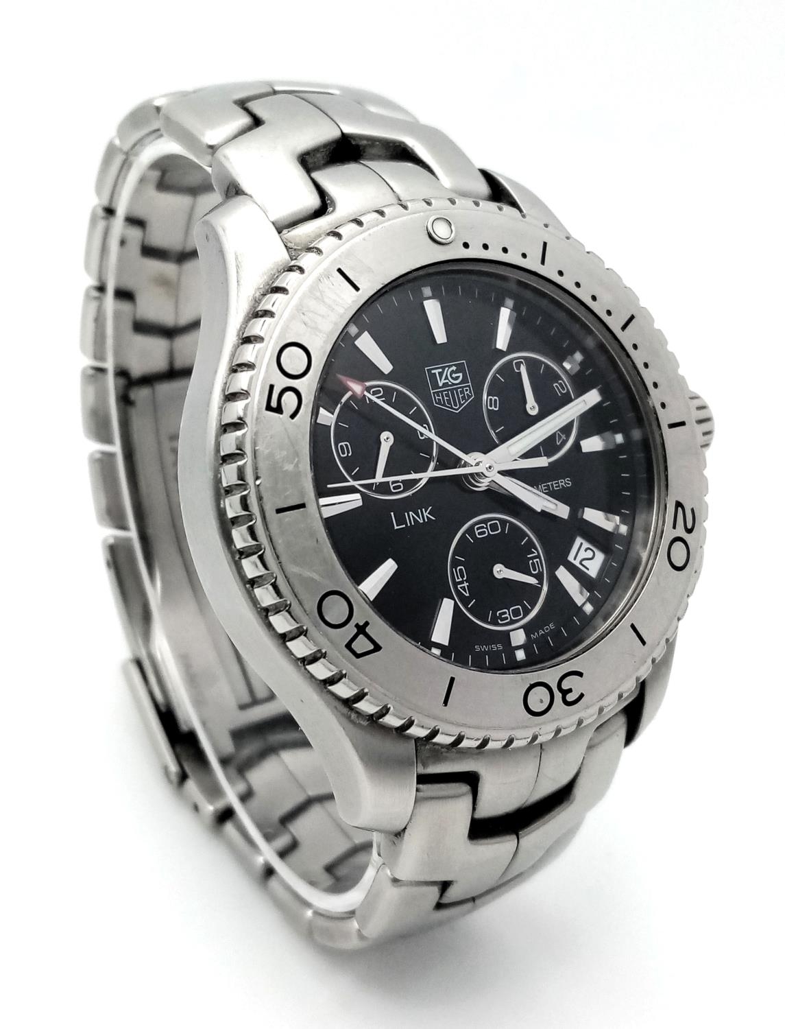 A Tag Heuer Link Quartz Chronograph Gents Watch. Stainless steel bracelet and case - 42mm. Black - Image 3 of 8