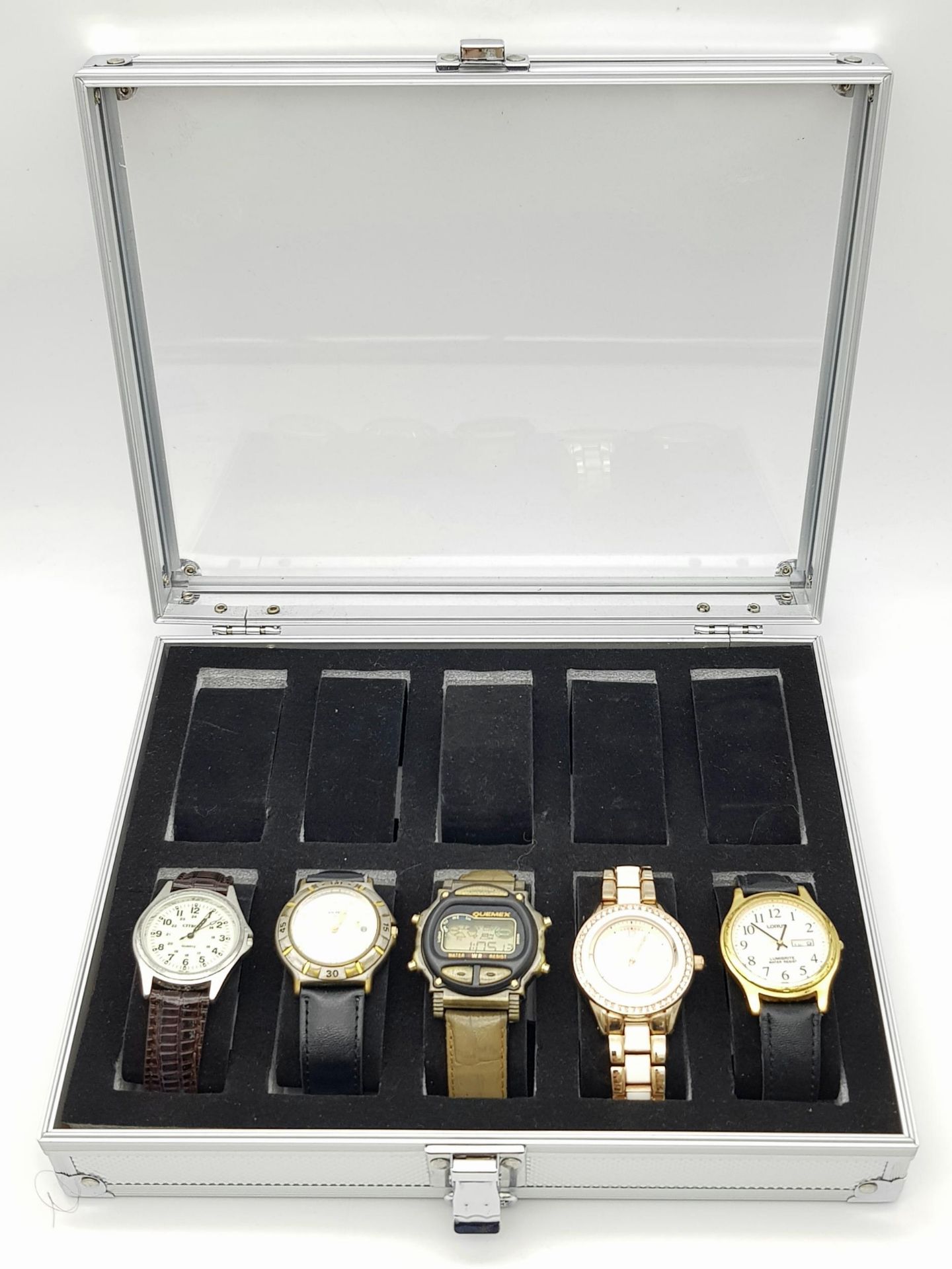 A Parcel of Five Vintage and Later Quartz Watches in Aluminium 10 Watch Travel Case; Comprising; - Image 4 of 6
