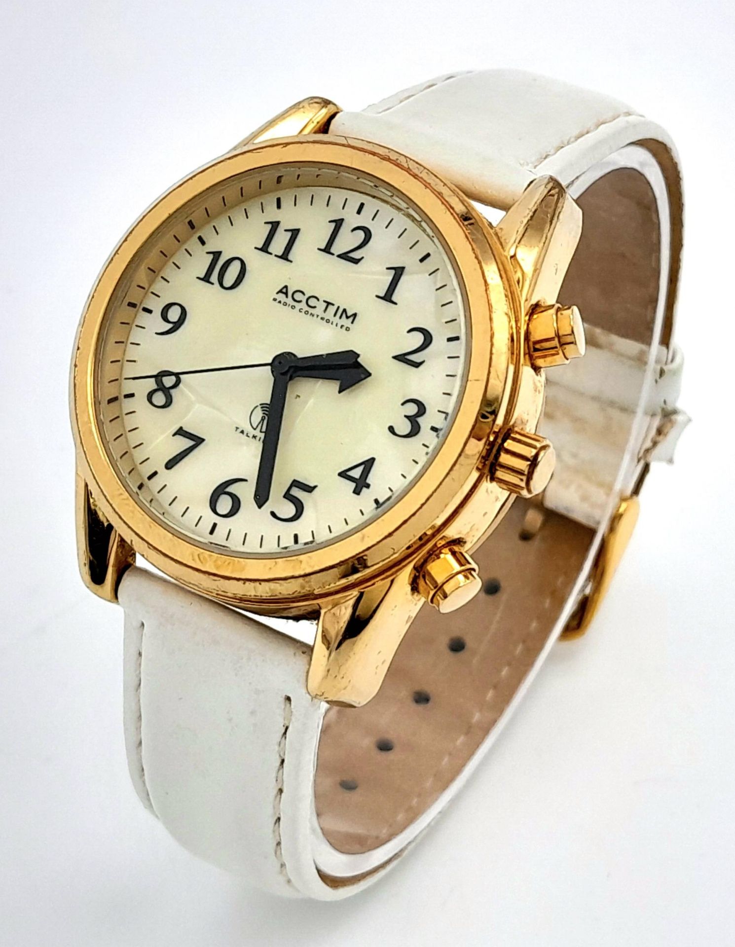 A Gold Tone, Radio Controlled Talking Watch by Acctim. Full Working Order, Very Good Condition.