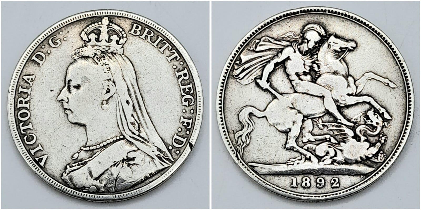 An 1892 Queen Victoria Silver Crown. VF grade but please see photos.