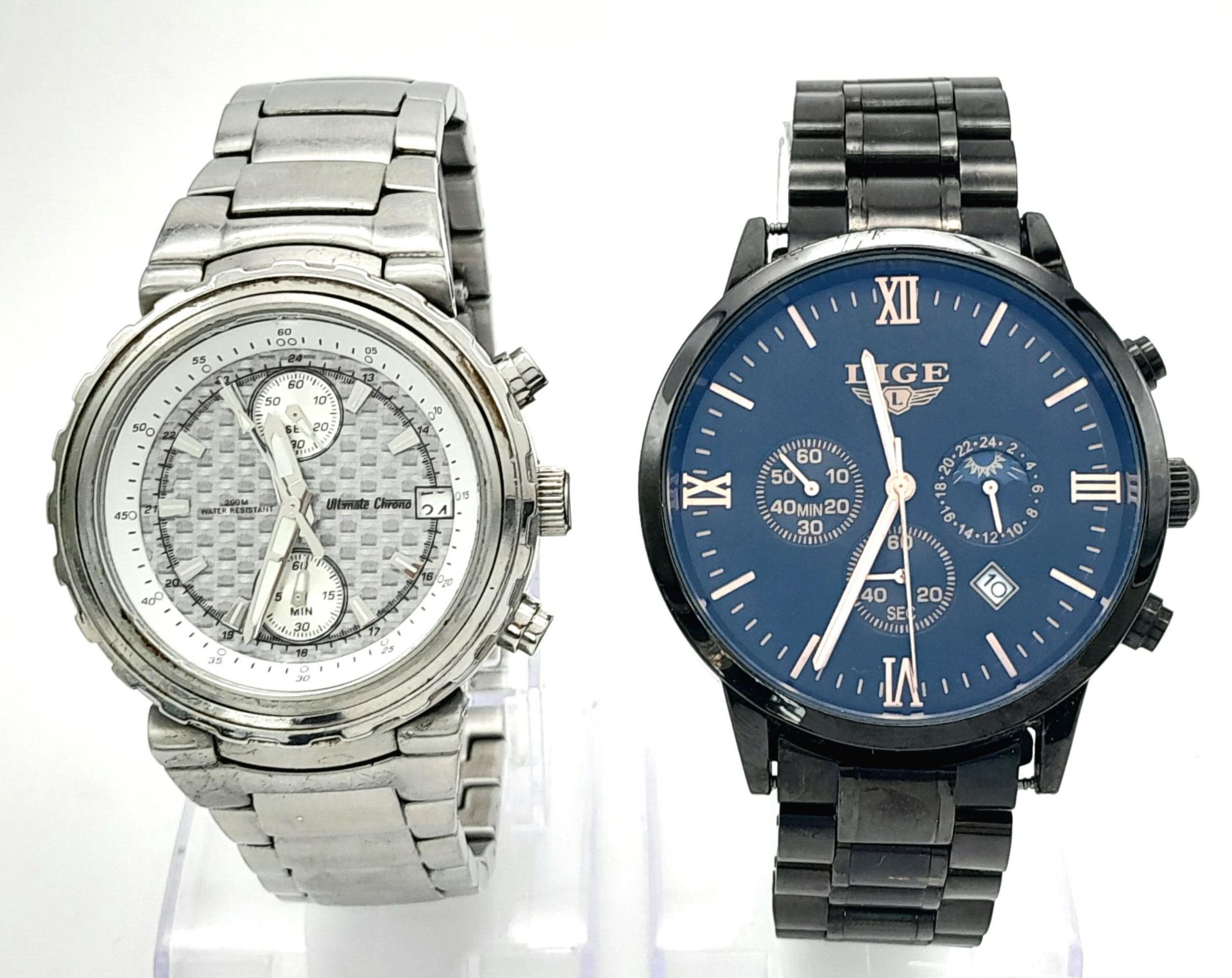 Two Mens Chronograph Watches Comprising; 1) A Stainless Steel Chronograph Date Watch by Ultimate