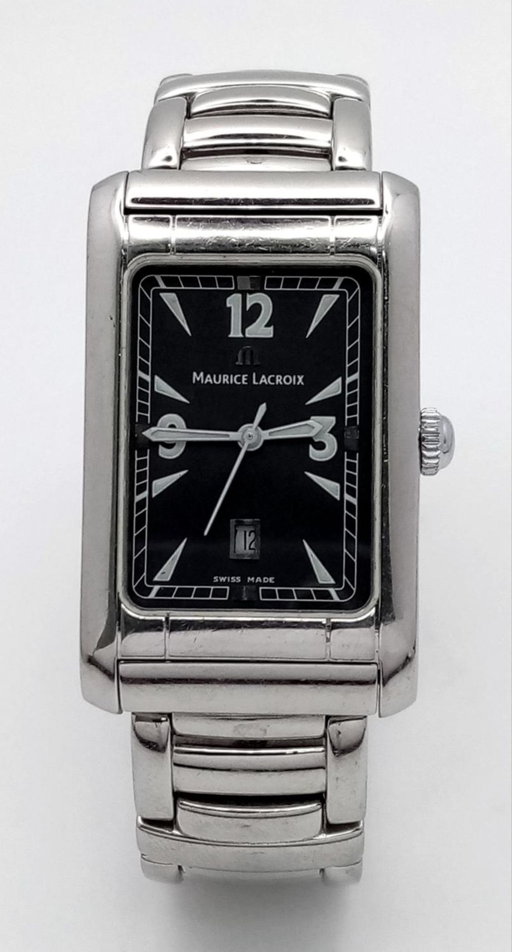 A Maurice Lacroix Quartz Unisex Watch. Stainless steel bracelet and rectangular case - 25mm. Blue - Image 2 of 6