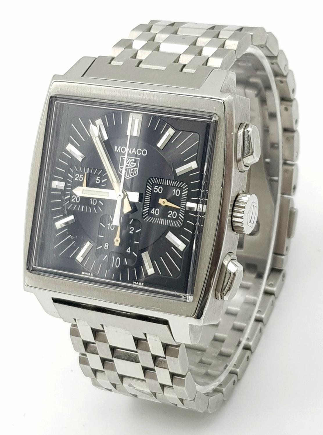 A Stylish Tag Heuer Monaco Automatic Chronograph Gents Watch. Stainless steel bracelet and case - - Image 2 of 8