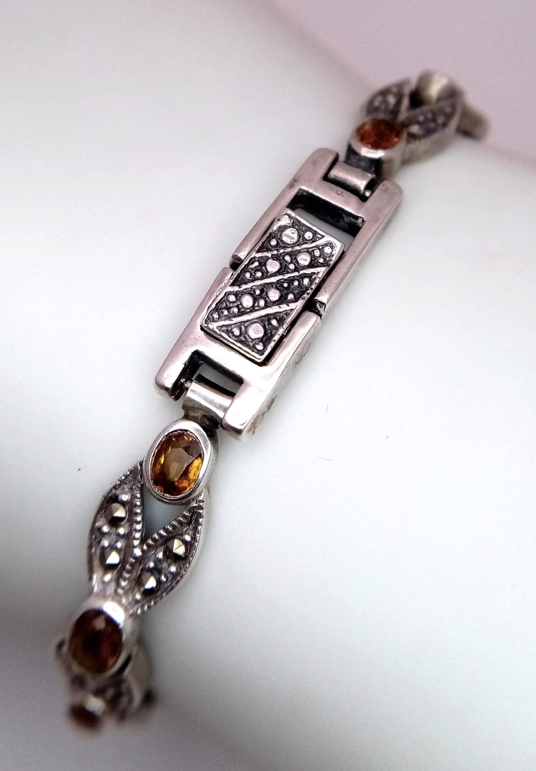 A Marcasite and Citrine Bracelet. White metal, boxed. 18cm - Image 2 of 4