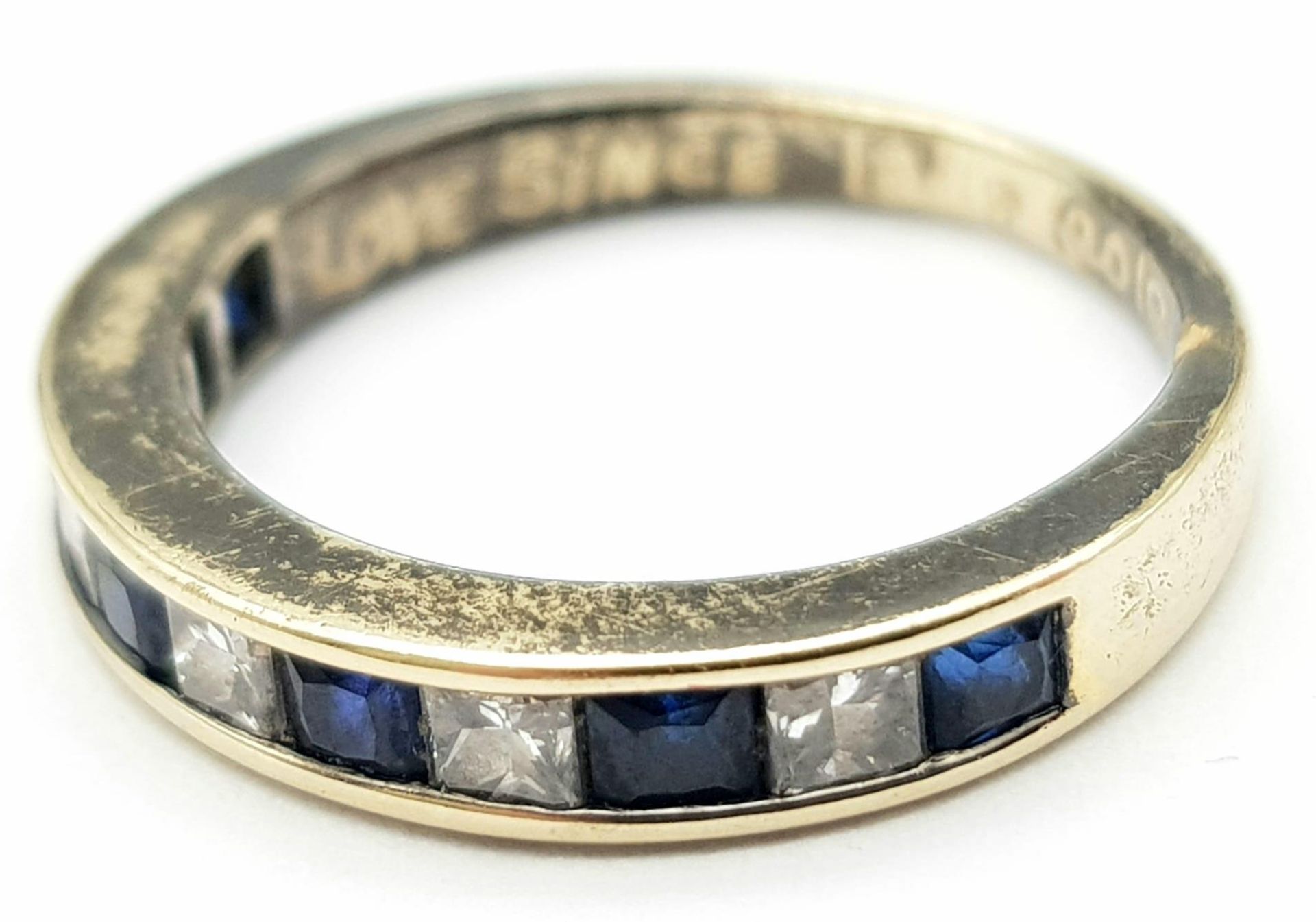 An 18K Gold Diamond and Sapphire Half-Eternity Ring. Size K. 3.1g total weight. Ref: 016637 - Image 3 of 5