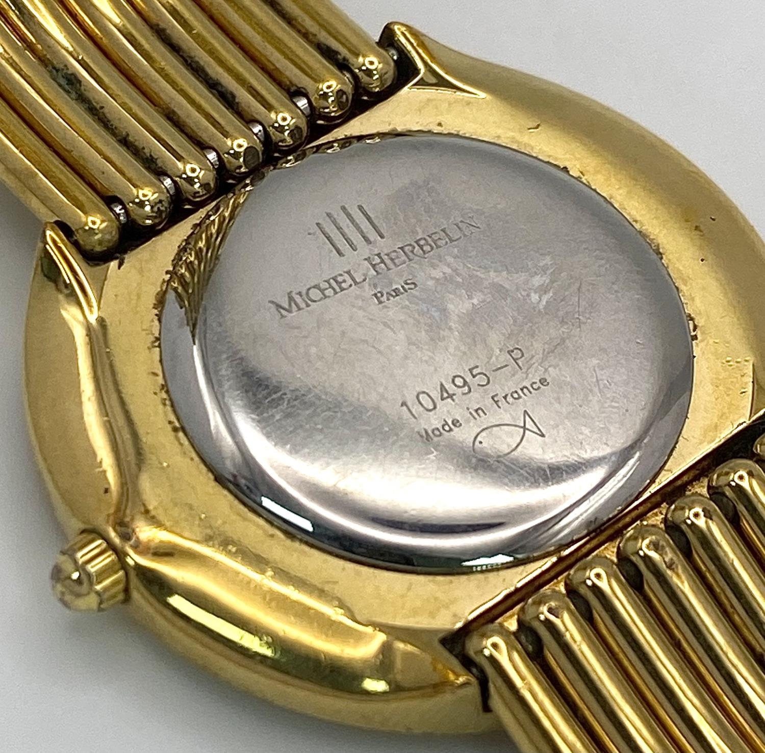 A Michel Herbelin Gold Plated Quartz Ladies Watch. Circular case diameter - 32mm. Mother of pearl - Bild 6 aus 6