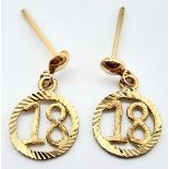 A 9ct Yellow Gold ’18’ circle earrings, 0.7g weight, approx 14mm x 8mm. ref: SH1479I