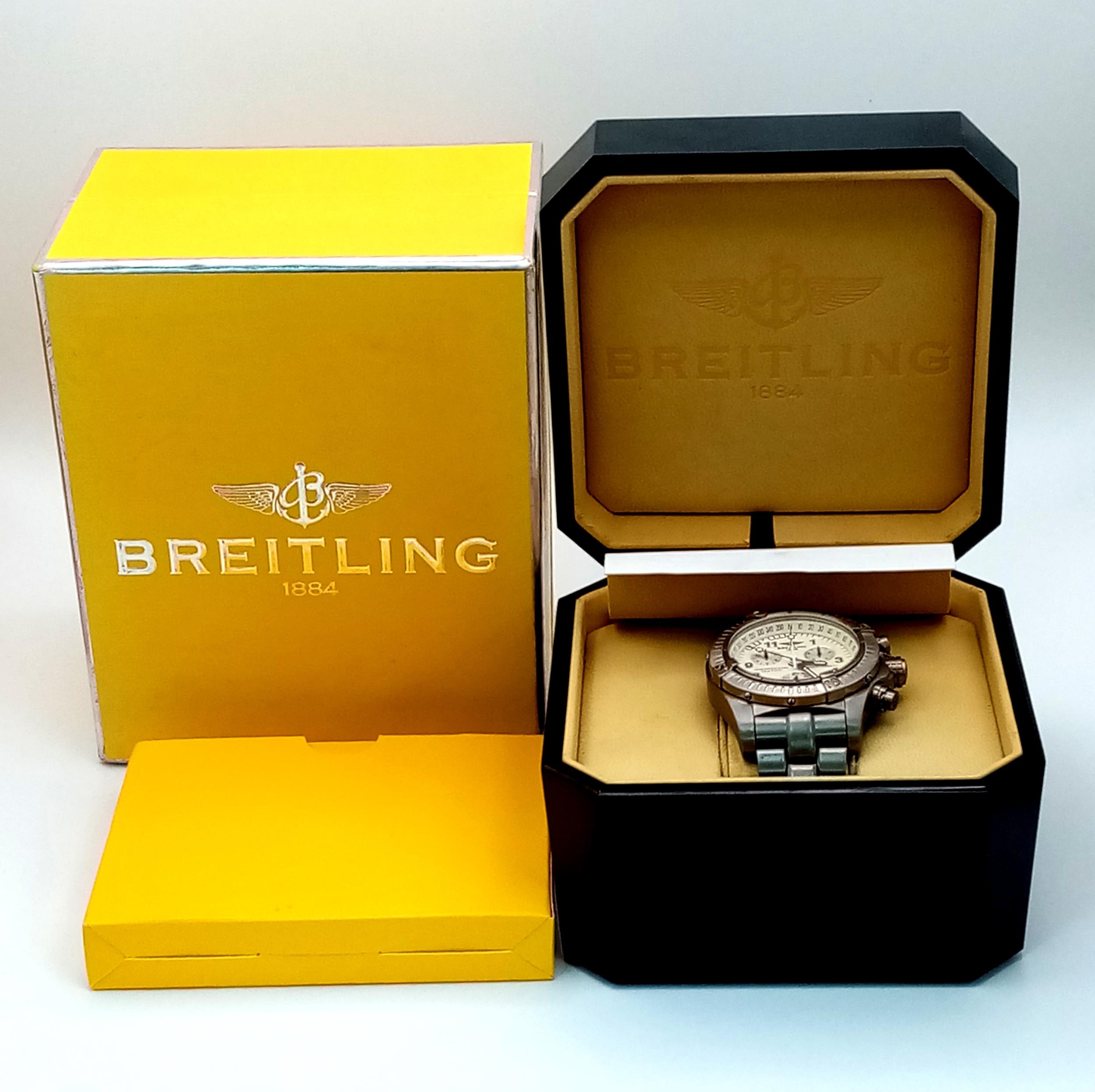 A Breitling Chrono Avenger M1 Quartz Gents Watch. Titanium bracelet and case - 44mm. Cream dial with - Image 8 of 8