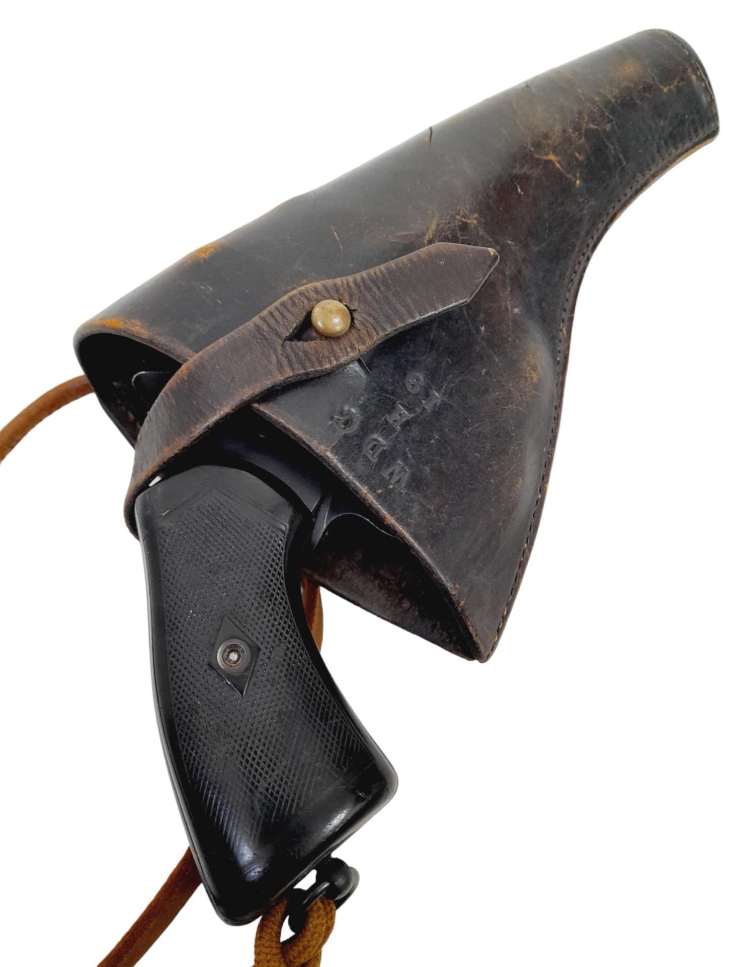 A Deactivated Webley Mark IV Revolver with Leather Holster. The British army adopted the mark IV - Image 5 of 7