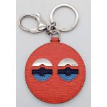 A red leather Fendi monster keychain, silver tone hardware. Diameter6cm. Comes with box. ref:16444