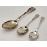 Three Pieces of Georgian Sterling Silver Flatware. Two small spoons and one serving spoon. Hallmarks