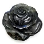 A glorious hand carved, rose shaped Madagascan labradorite (blue flash variety), dimensions: 40 x 36