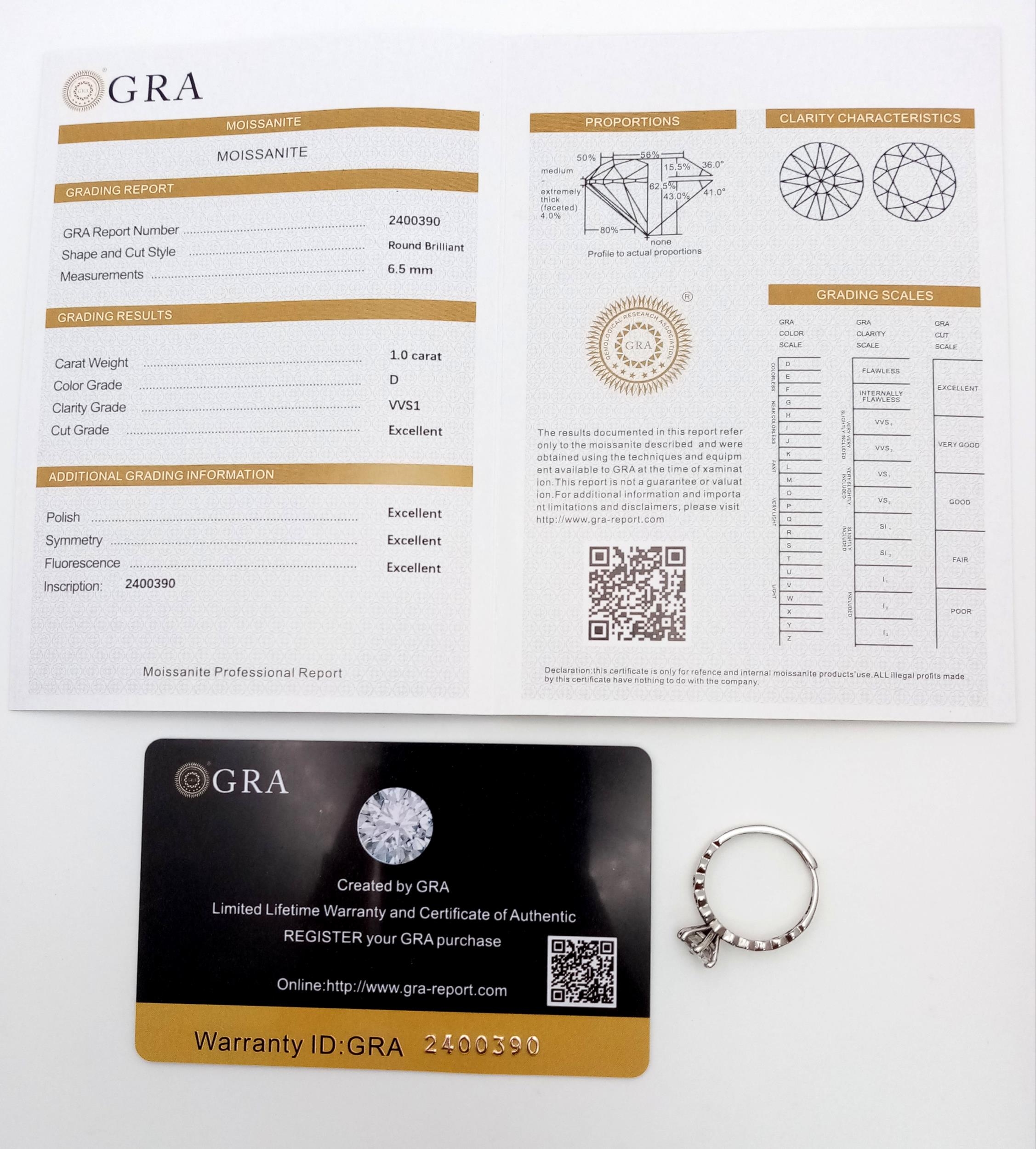 A 1ct Moissanite Ring set in 925 Silver. Comes with a GRA certificate. Size N. - Image 5 of 5