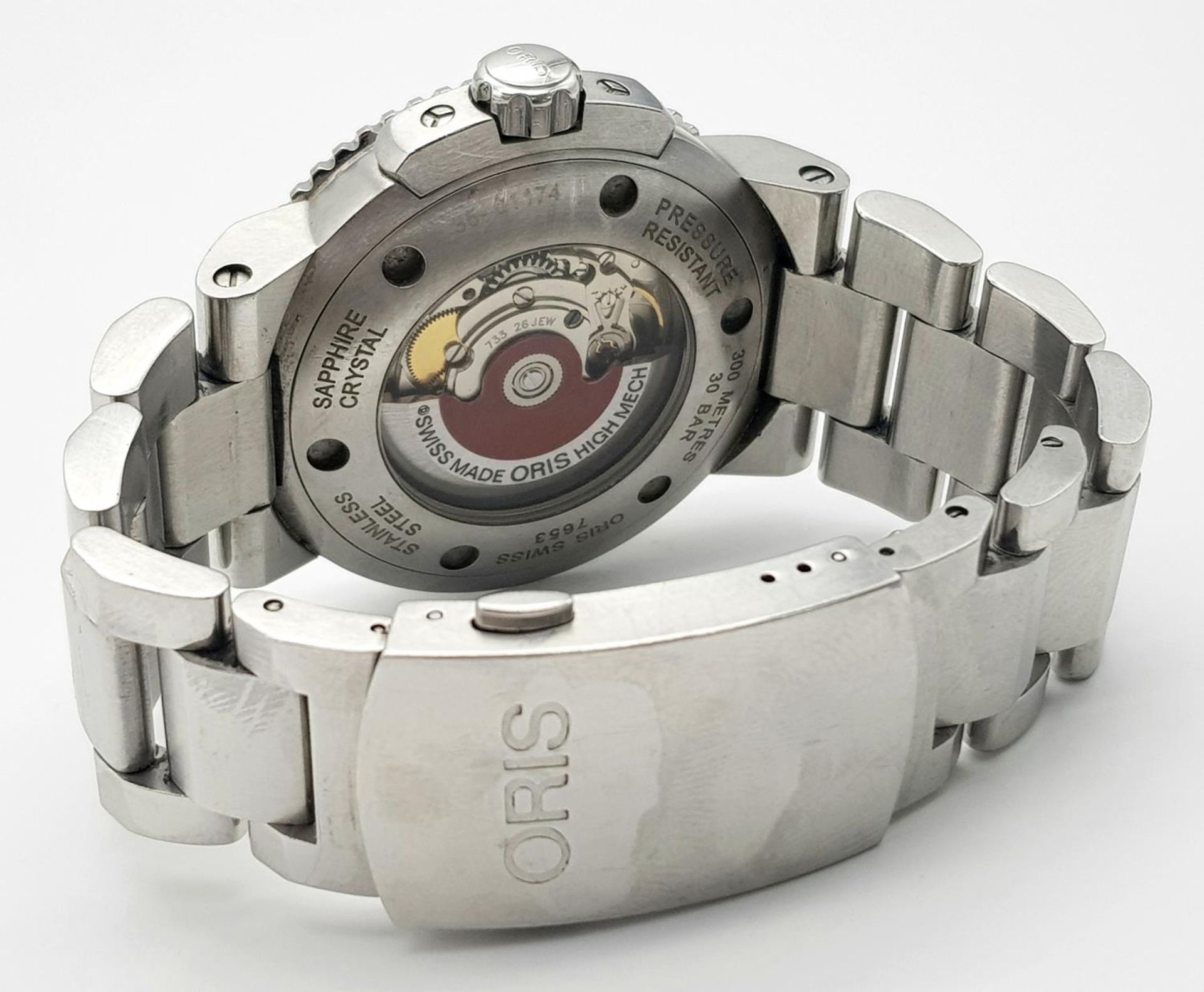 An Oris Automatic Divers Watch. Pressure resistant to 300M - Model 7653. Stainless steel bracelet - Bild 8 aus 8