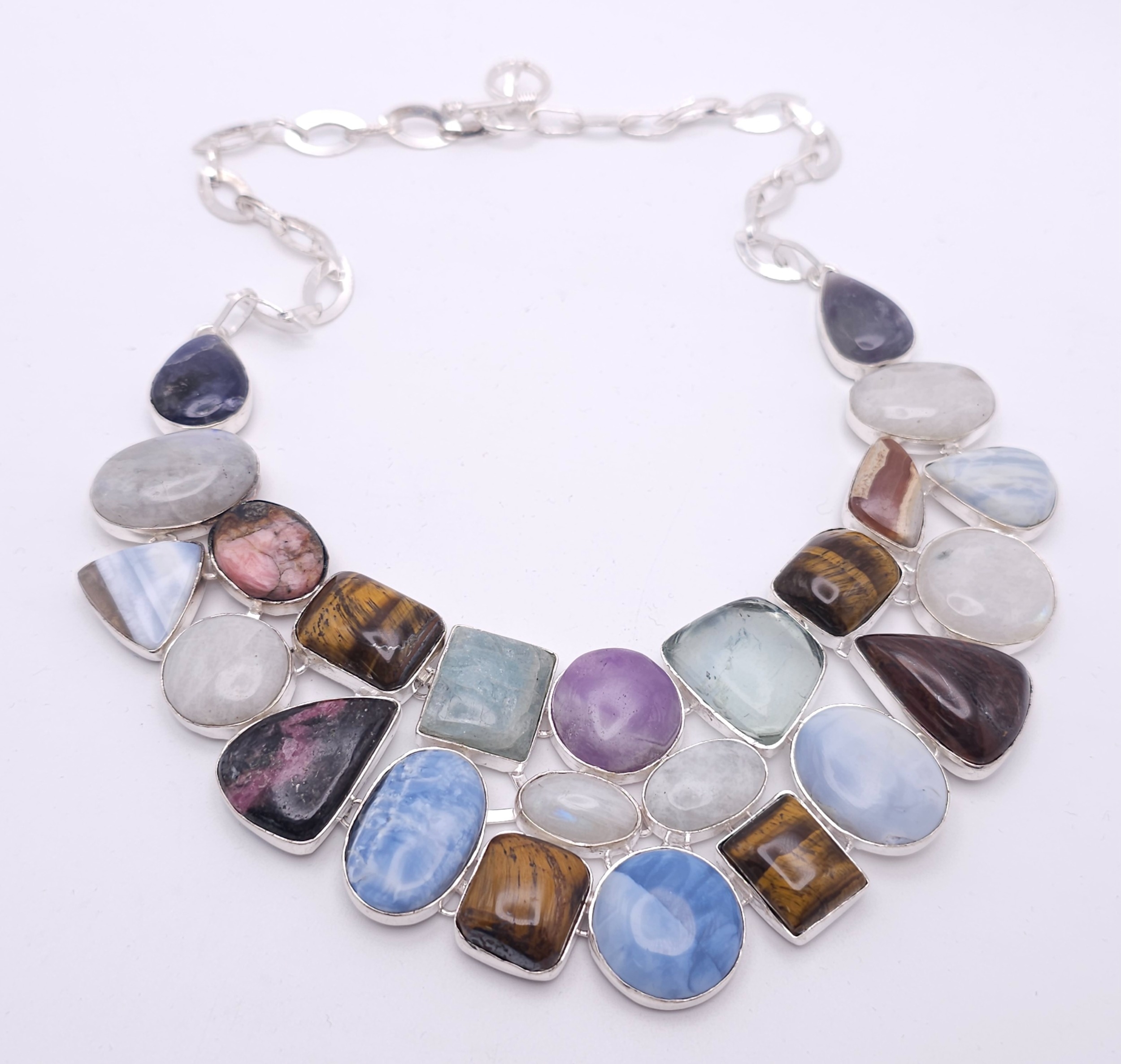 A Multi Gemstone 925 Silver Bracelet - 17cm, and Necklace - 42cm. Also comes with a pair of earrings - Image 2 of 8