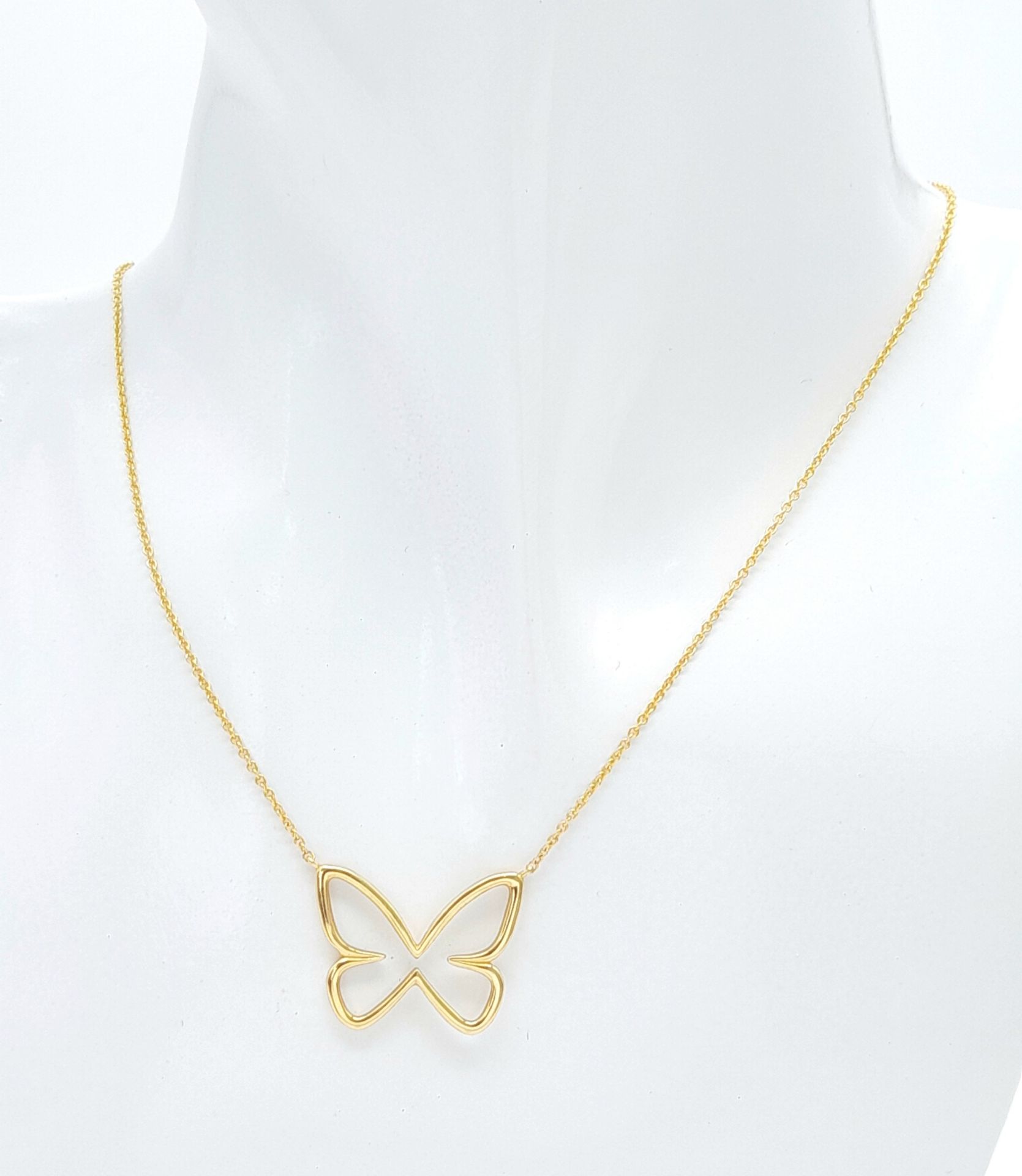 A 18ct Yellow Gold "Browns" Designer Butterfly Necklace, 18” length, 4.7g weight, approx 21mm x 16mm - Image 2 of 7