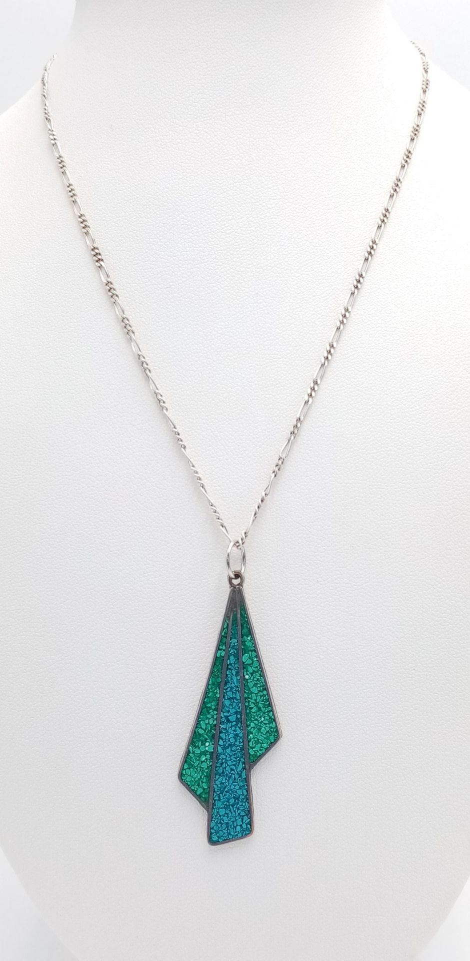 A Vintage Alpaca Turquoise Set Sterling Silver Necklace. 40cm Length. Pendant Measures 5cm Length.