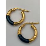Beautiful pair of 9 carat GOLD and BLUE LAB OPAL HOOP EARRINGS.Fully hallmarked. 2.2 grams. 1.7 cm