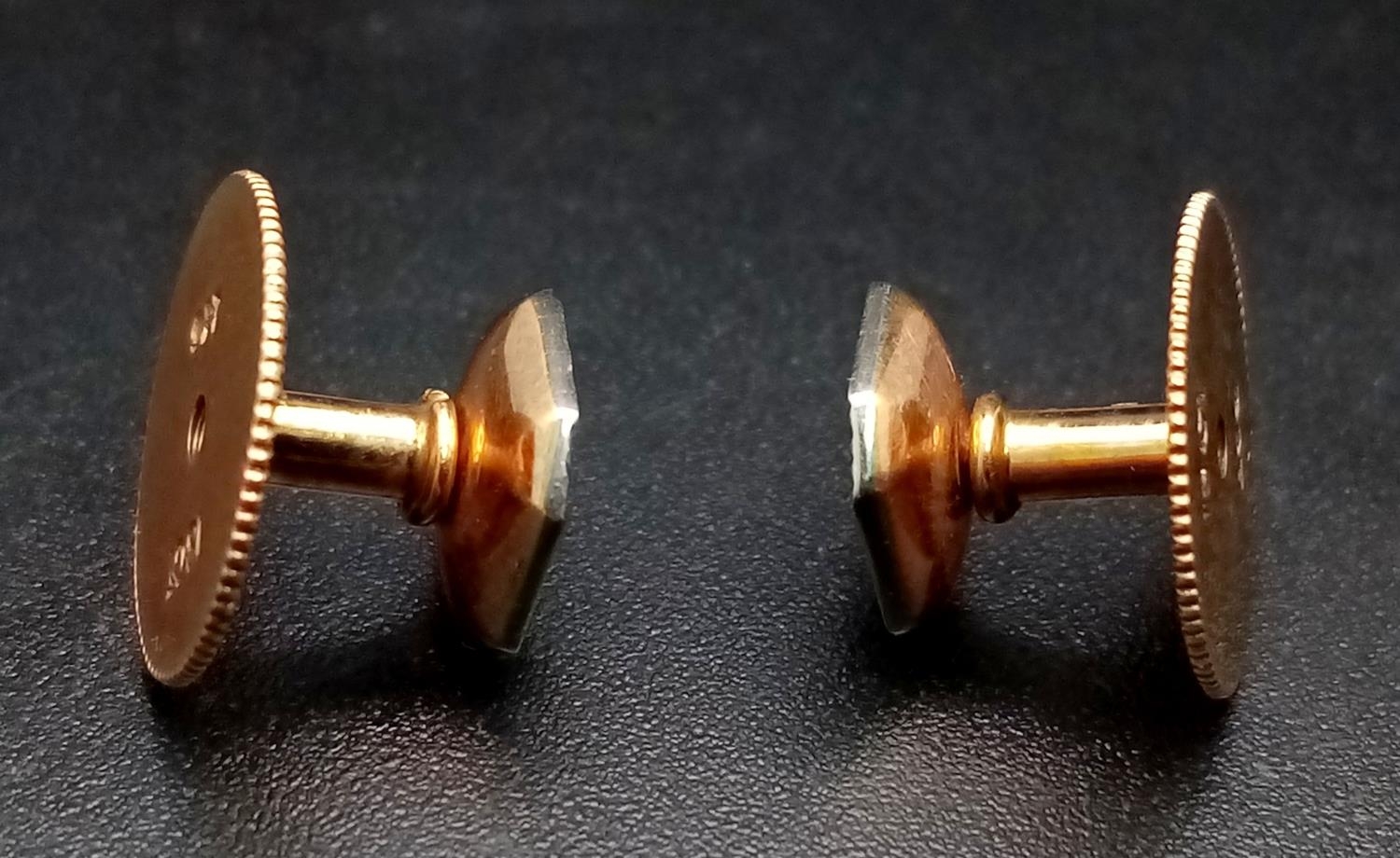 A Pair of 18 and 9K Mother of Pearl Shirt Studs - In their original packaging. 2.1g total weight. - Image 3 of 4