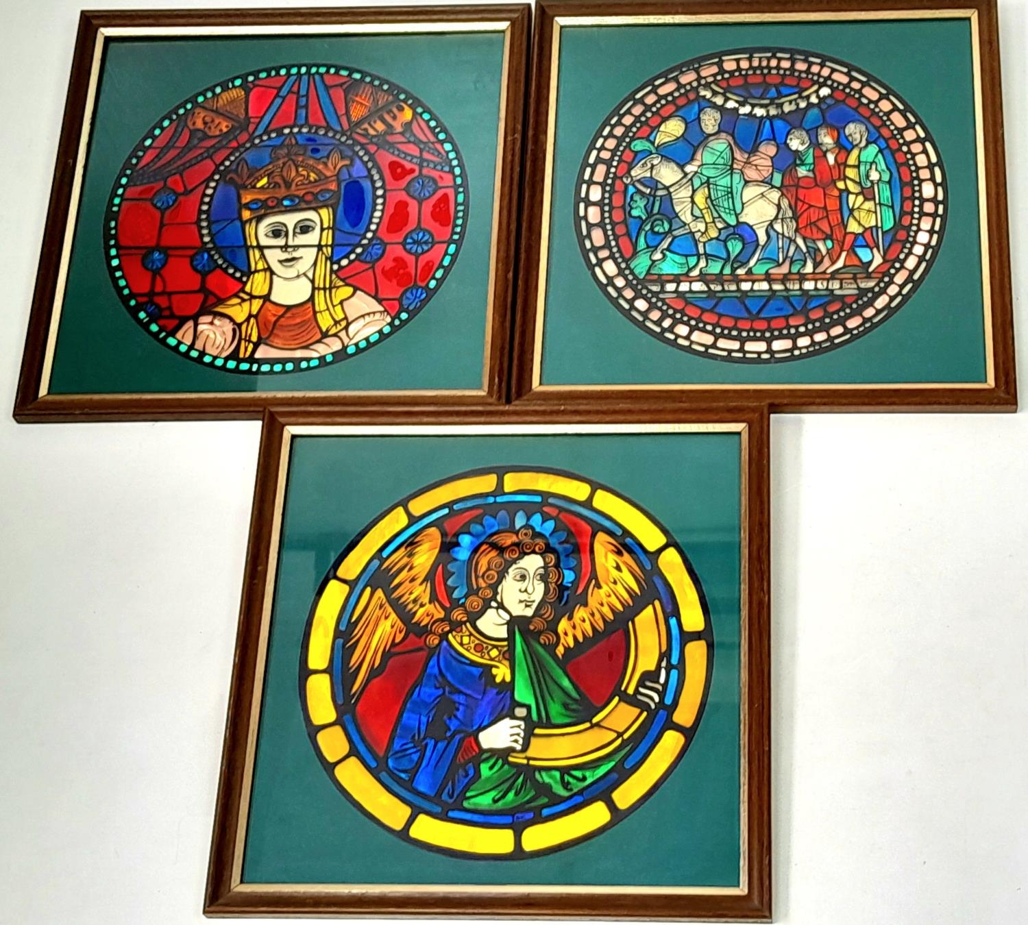 Three Desmond Kyne Stained Glass Cathedral Pictures - Chartres, French cathedral. Frankfurt,