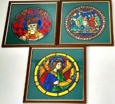 Three Desmond Kyne Stained Glass Cathedral Pictures - Chartres, French cathedral. Frankfurt,