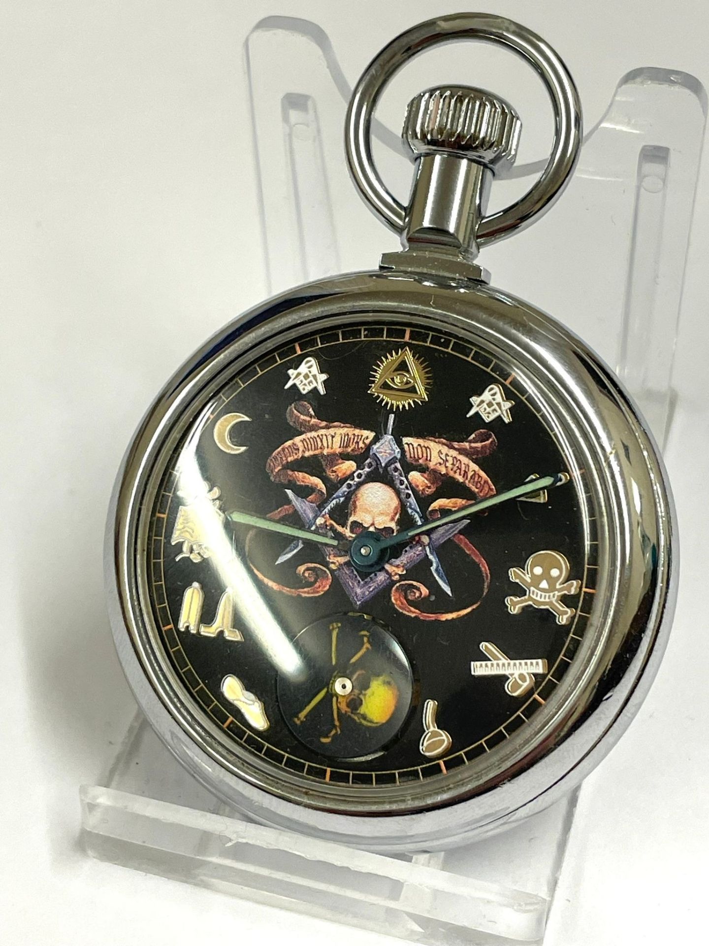 A Vintage Masonic pocket watch automaton ( rotating skull ). In working order. - Image 2 of 2
