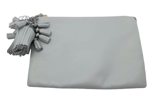 An Anya Hindmarch Grey Clutch Bag. Leather exterior with gold-toned hardware zip top closure. Grey - Image 2 of 7