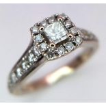 A Vera Wang 18K White Gold Diamond Cluster Ring with Diamond Shoulders. Size L, 5.34g total