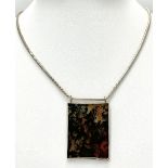 A Rectangular Slice of Agate set in a Sterling Silver Pendant on a 925 silver chain. 4.5cm