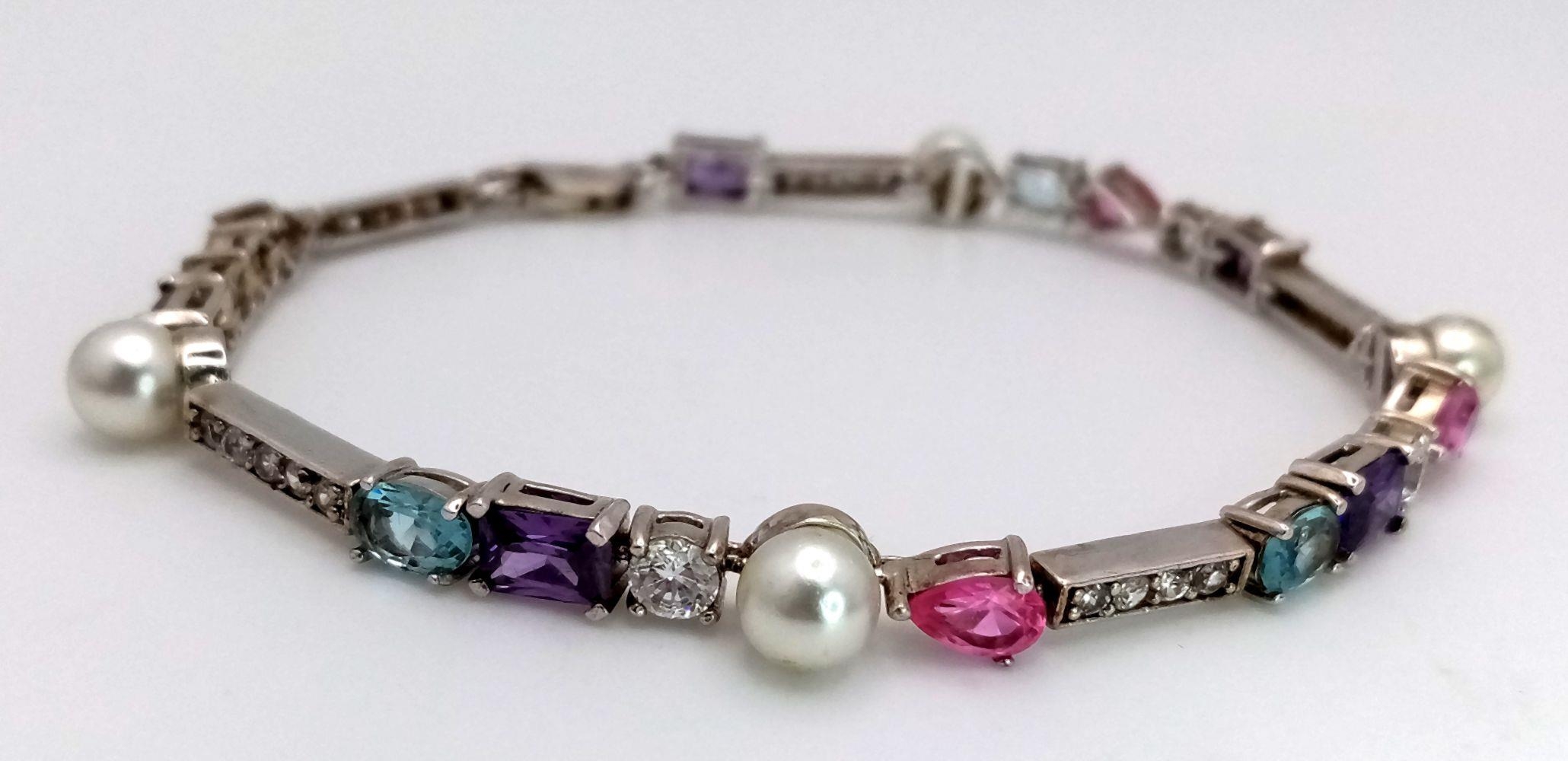 An absolutely stunning Paul Kennedy TENNIS BRACELET. Multi gemstones to include Pearl and Pink - Image 3 of 5