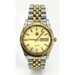 A Vintage Rado Voyager Automatic Gents Watch. Bi-colour bracelet and case - 36mm. Gold tone dial