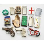 Selection of VINTAGE LIGHTERS to include Harley Davidson, GITANES BLONDE METAL, Dinosaur, St George,