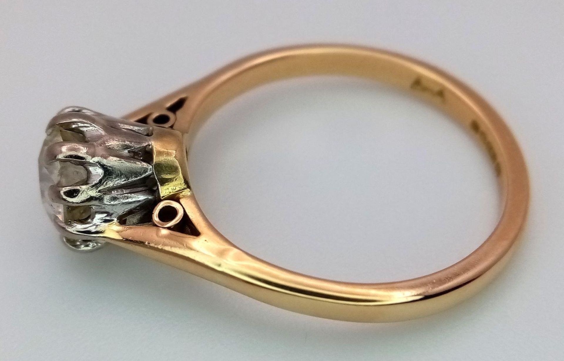 An Antique 14K Gold Old Cut Diamond Solitaire Ring. A 1.1ct old cut diamond. Size P. 4.05g total - Bild 3 aus 9