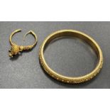 A Lot of Jewellery: A 22K Yellow Gold Bangle A/F and a 22K Yellow Gold Single Earring A/F. 19.7g and