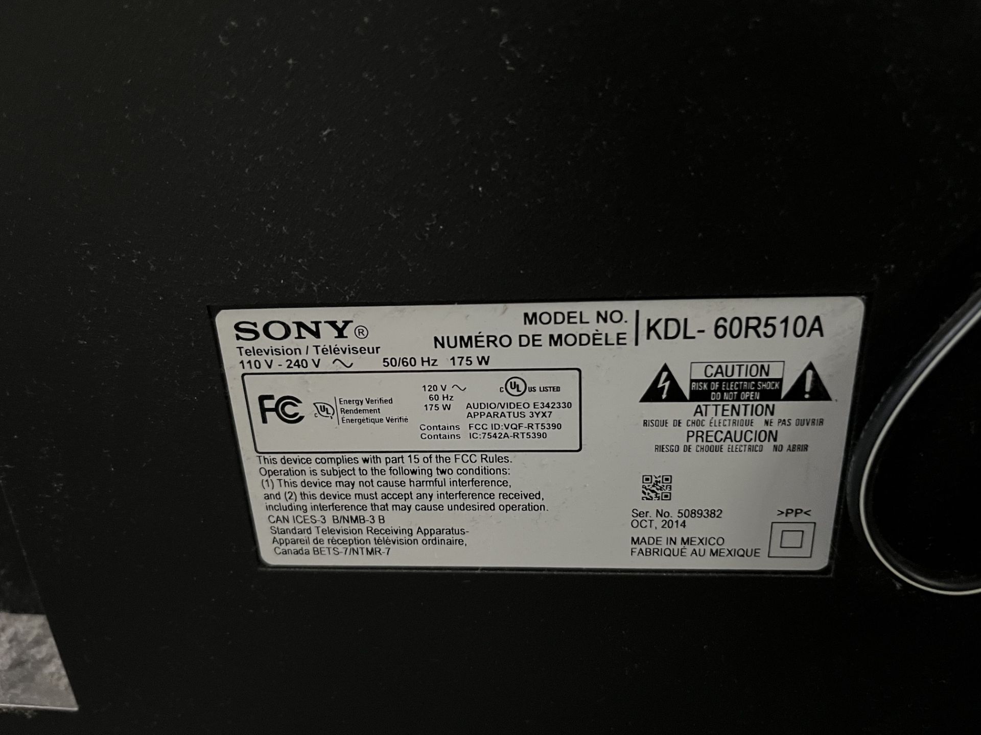 SONY - Television w/ Remote - Mo#: KDL-60R510A - Image 2 of 2