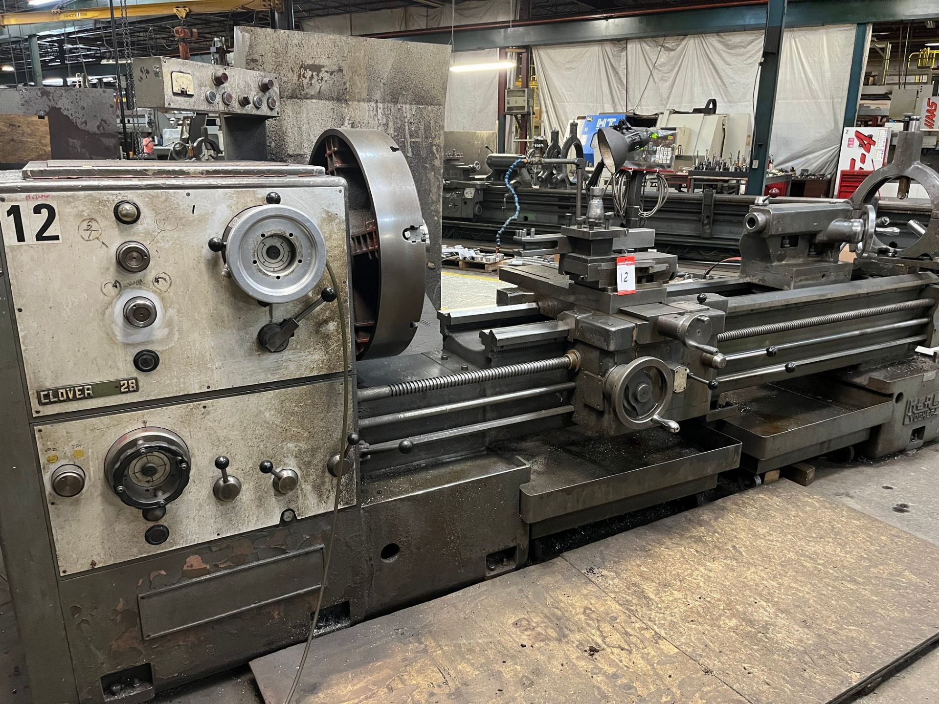CLOVER 28 GAP BED ENGINE LATHE, MITUTOYO 2-AXIS DRO, 24” SWING OVER BED, 36” SWING OVER GAP, 80”