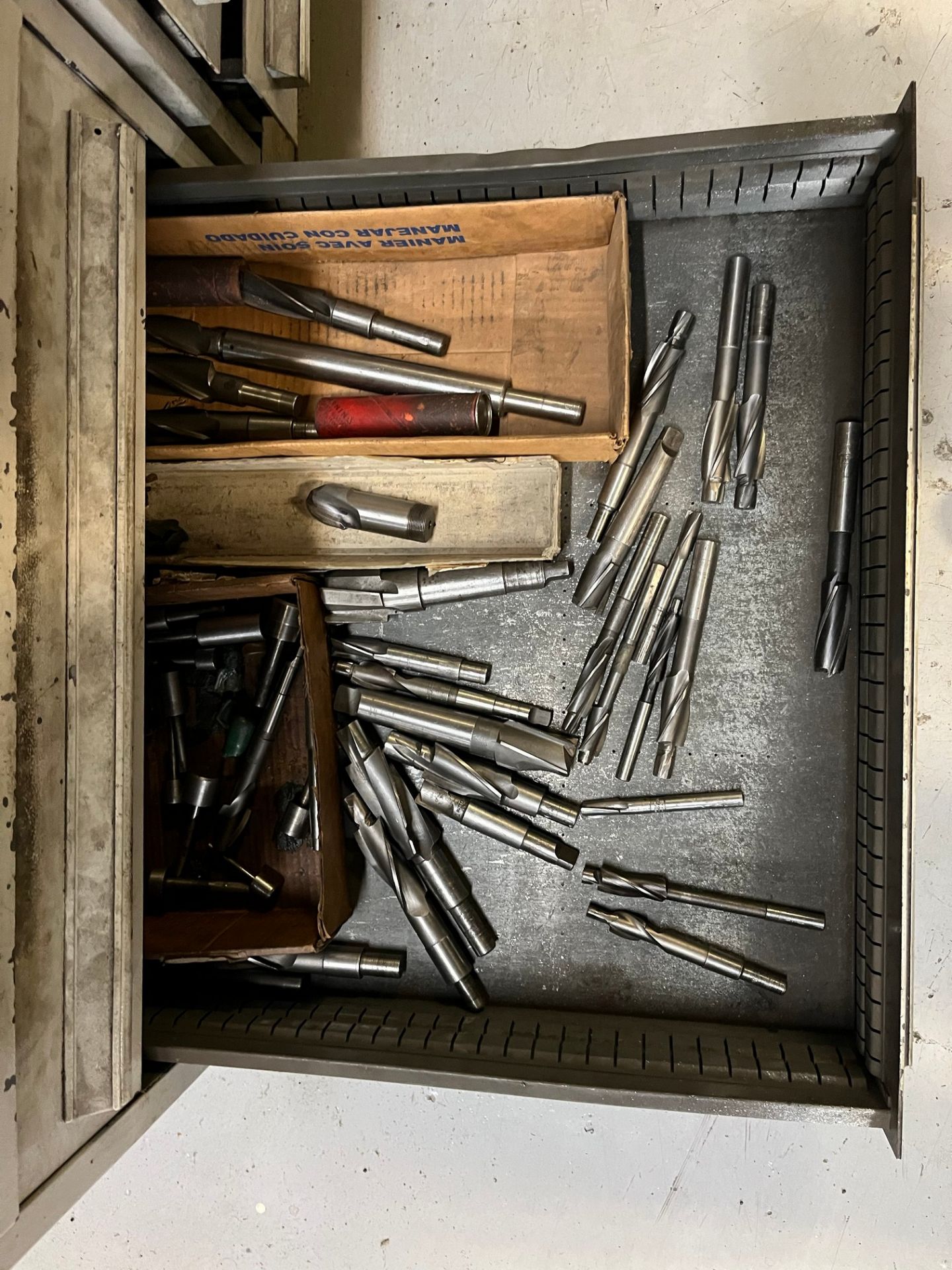 LOT OF ASST. HEAVY DUTY STORAGE CABINET & RACKS W/ CONTENTS, TOOLING, REAMERS, TAPS, END MILLS, - Image 15 of 18