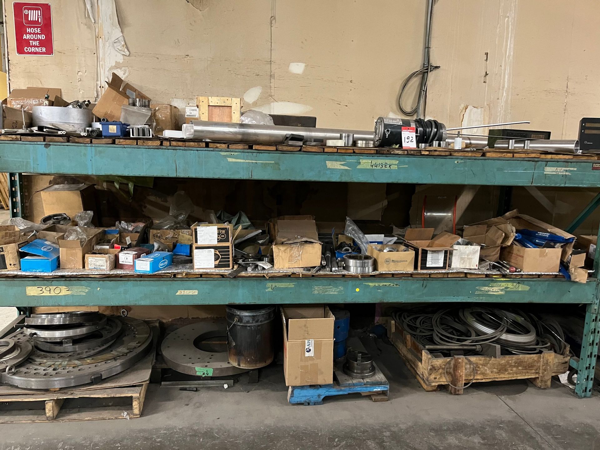 CONTENTS OF RACK, MOTORS, HARDWARE, METAL MACHINED FIXTURES, BEARINGS, ETC.