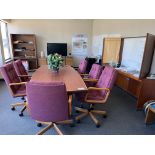 LOT OF BOARDROOM FURNITURE, TABLE, CHAIRS, ETC.