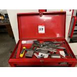 TOOLBOX W/ CONTENTS, HAND TOOLS, REAMERS, TAPS, DRILL INDEX KITS, END MILLS, ETC.