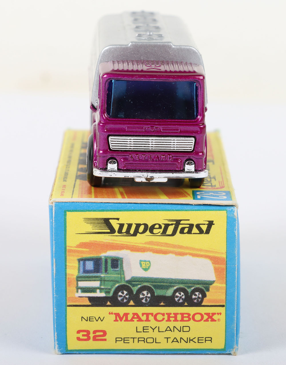 Matchbox Lesney Superfast MB-32 Leyland Petrol Tanker with rare PURPLE body & SILVER tanker - Image 3 of 5