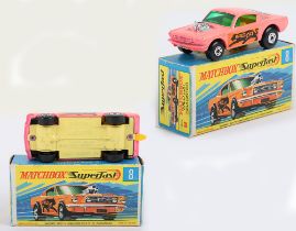 Matchbox Lesney Superfast MB-8 Wild Cat Dragster, PINK body with scarce YELLOW base