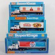 Three Matchbox Superkings K-31 Peterbilt Refrigeration Trucks