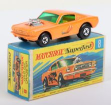 Matchbox Lesney Superfast MB-8 Wild Cat Dragster, Orange body with scarce SAILBOAT labels