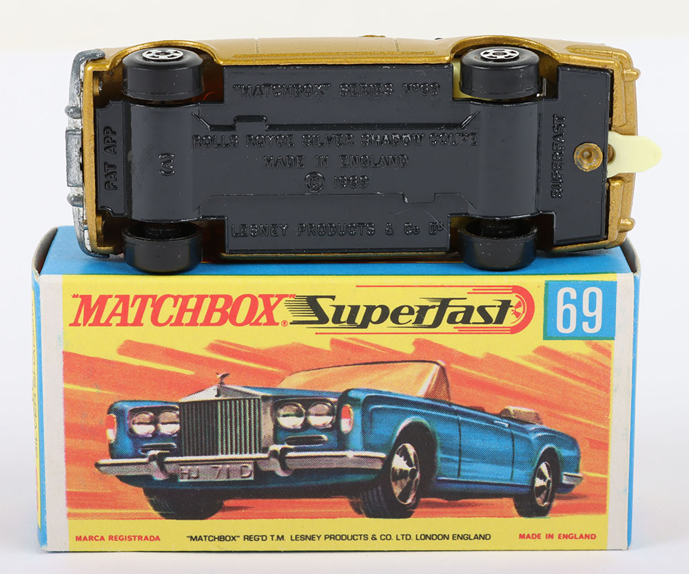 Matchbox Lesney Superfast MB-69 Rolls Royce Silver Shadow with GOLD body, DARK GREY base