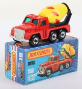 Matchbox Lesney Superfast MB-19 Cement Truck with DARK RED body & rarer LEMON barrel